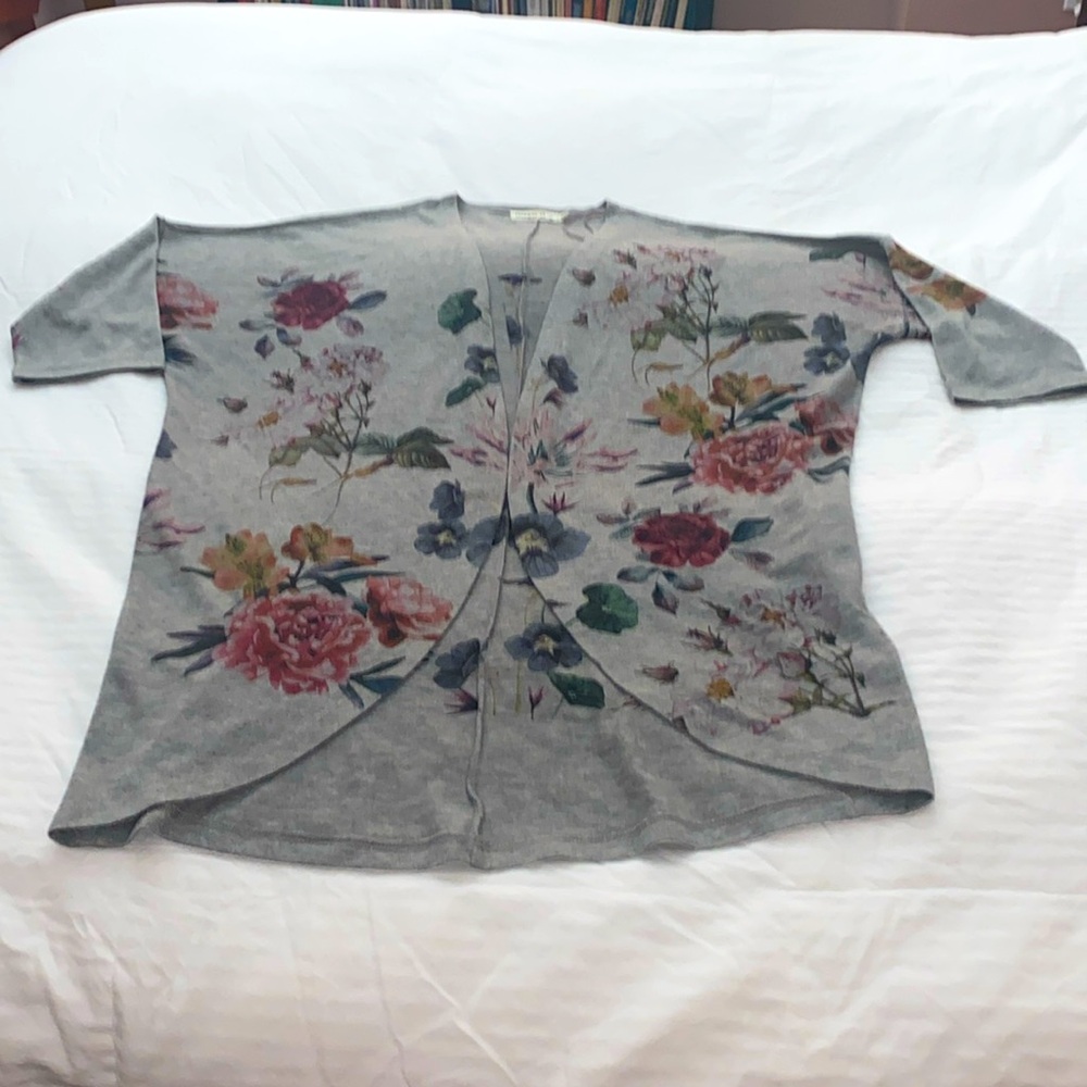 Ginger G Floral Open Front Cardigan Women’s L Lightweight Casual Boho St…
